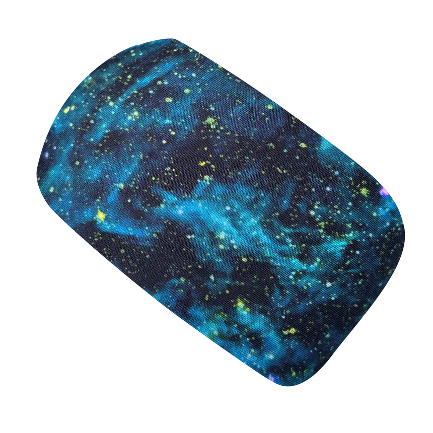 Wollhuhn Elastisches Öko Stirnband/Haarband Jersey Zweilagig Breit Space Blau/Grün, handgemacht, doppellagig, ideal für Freizeit und Sport, aus Bio-Baumwolle.