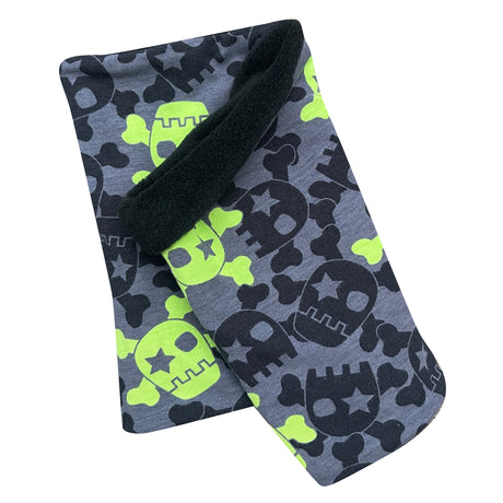 Wollhuhn Halstuch / Schlupfschal / Loop WARM mit Totenkopf-Muster, kuscheliges Fleecefutter, handgefertigt in Deutschland, ideal für kalte Tage.