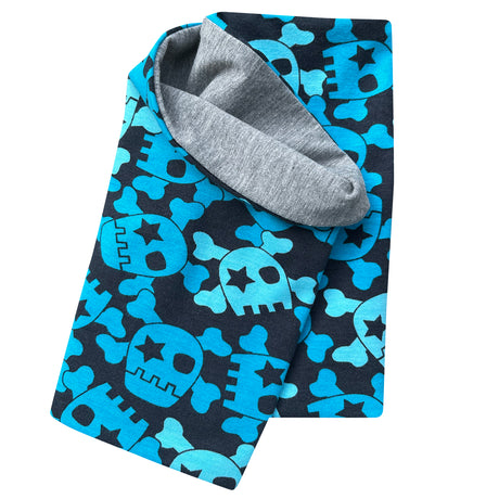 Wollhuhn Leichtes Lockeres Öko Jersey Halstuch mit blau-schwarzem Muster, handgemacht aus weichem Jersey, perfekt für Kinder im Frühling und Herbst.