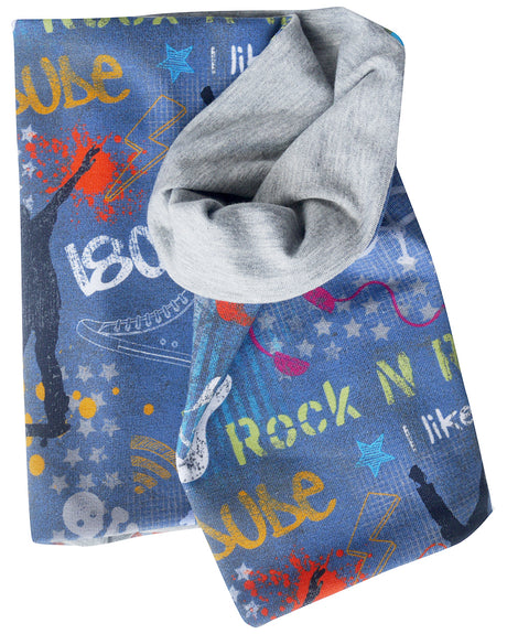Wollhuhn Leichtes Lockeres Öko Jersey Halstuch; handgefertigter Schlauchschal mit Schriftmuster, ideal für Kinder, einfach anzuziehen, wendbar und aus weichem, hautfreundlichem Material.