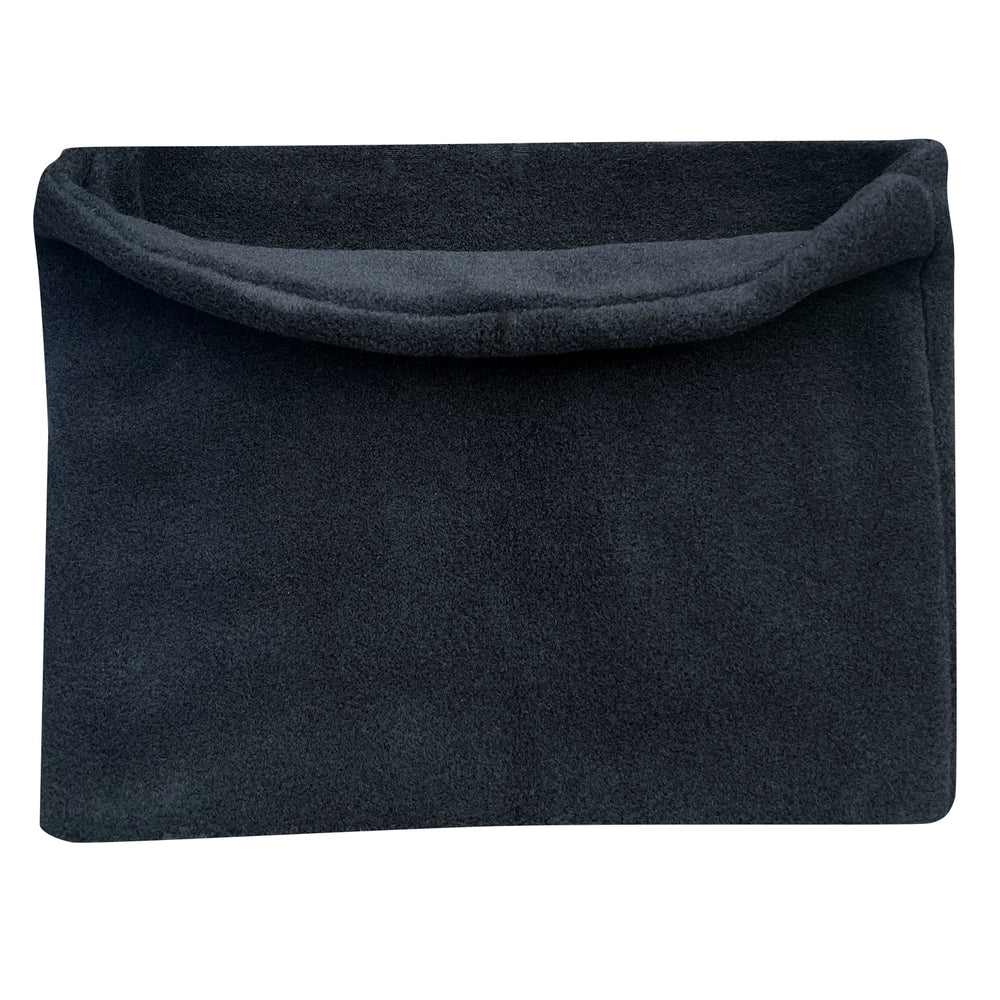 Wollhuhn WINTER Halstuch/Schlupfschal „Unser Wärmster“: Schwarzer, doppellagiger Fleece-Loop, handgefertigt, weich und warm, ideal für Kinder und Erwachsene.