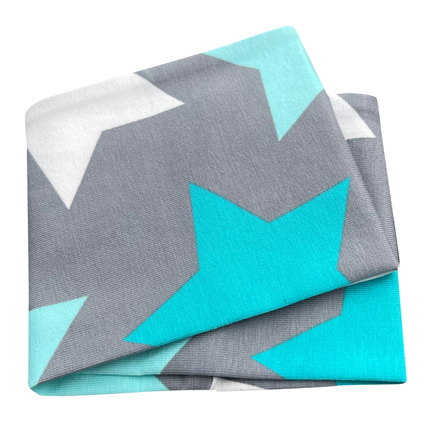 Wollhuhn Elastisches Öko Stirnband/Haarband, zweilagig, mit großen Sternen-Muster, handgemacht in Deutschland, ideal für Sport und Freizeit, weich und dehnbar.