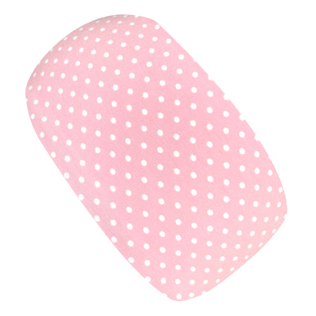 Wollhuhn Elastisches Öko Stirnband: Zweilagig, rosa/weiß mit Pünktchen, handgemacht aus Bio-Baumwolle für vielseitigen Tragekomfort und stilvollen Schutz.