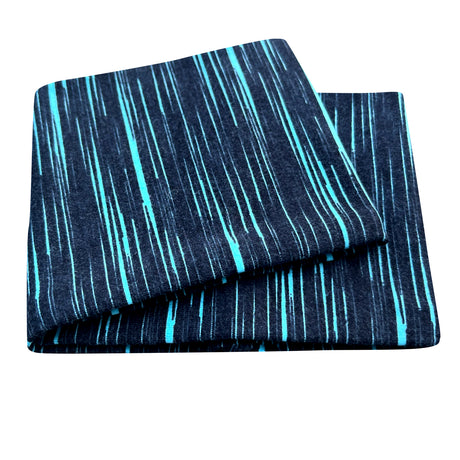 Wollhuhn Elastisches Öko Stirnband, zweilagig, breit, mit blau-weißen Streifen, handgemacht aus Jersey für Komfort und Vielseitigkeit. Ideal für Outdoor-Aktivitäten.