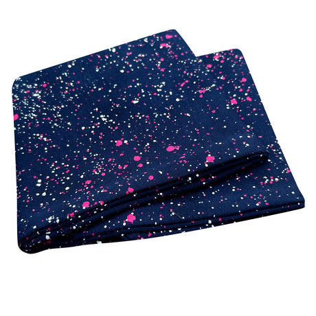 Wollhuhn Elastisches Öko Stirnband / Haarband Jersey Zweilagig Breit Galaxy Sprenkel Rot, handgemachtes, doppellagiges Stirnband aus Bio-Baumwolle mit pink-weißen Sprenkeln.