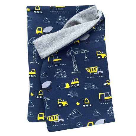 Wollhuhn Leichtes Öko Jersey Halstuch für Kinder mit Baustellenmuster, handgemacht, dehnbar und angenehm zu tragen, ideal für den Übergang und Sommer.