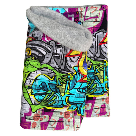 Wollhuhn Halstuch / Schlupfschal / Loop WARM mit Fleece, buntes Streetart/Graffiti-Design, handgemacht, weich, wendbar, ideal für Winter, geeignet für Kinder und Erwachsene.