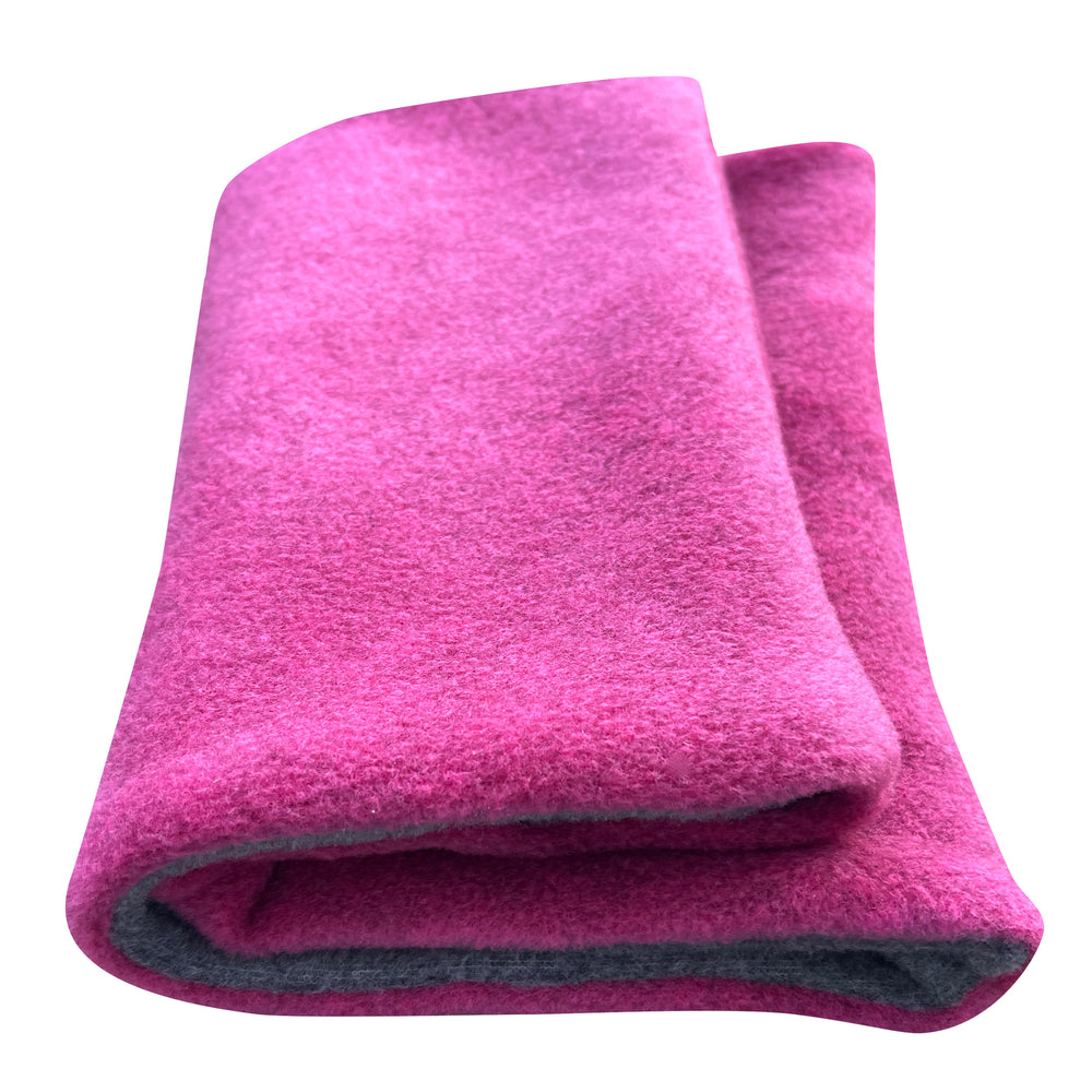 Wollhuhn WINTER Halstuch/Schlupfschal „Unser Wärmster“, zweilagiger Fleece in Anthrazit/Pink, handgefertigt, weich und winddicht, ideal für Kinder und Erwachsene.