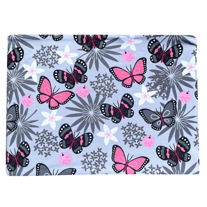 Wollhuhn Halstuch/Schlupfschal/Loop WARM mit Schmetterlingsmuster, handgemacht, doppelseitig, kuscheliges Fleecefutter, ideal für kalte Tage, passend für Kinder und Erwachsene.