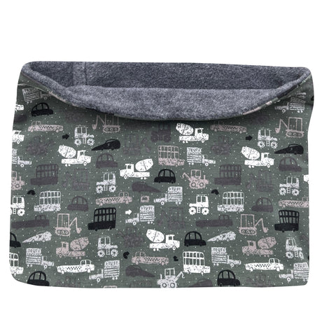 Wollhuhn Halstuch / Schlupfschal / Loop WARM mit Fleece, bedruckt mit Autos und Baufahrzeugen, handgefertigt, ideal für empfindliche Haut, vielseitig für Kinder und Erwachsene.