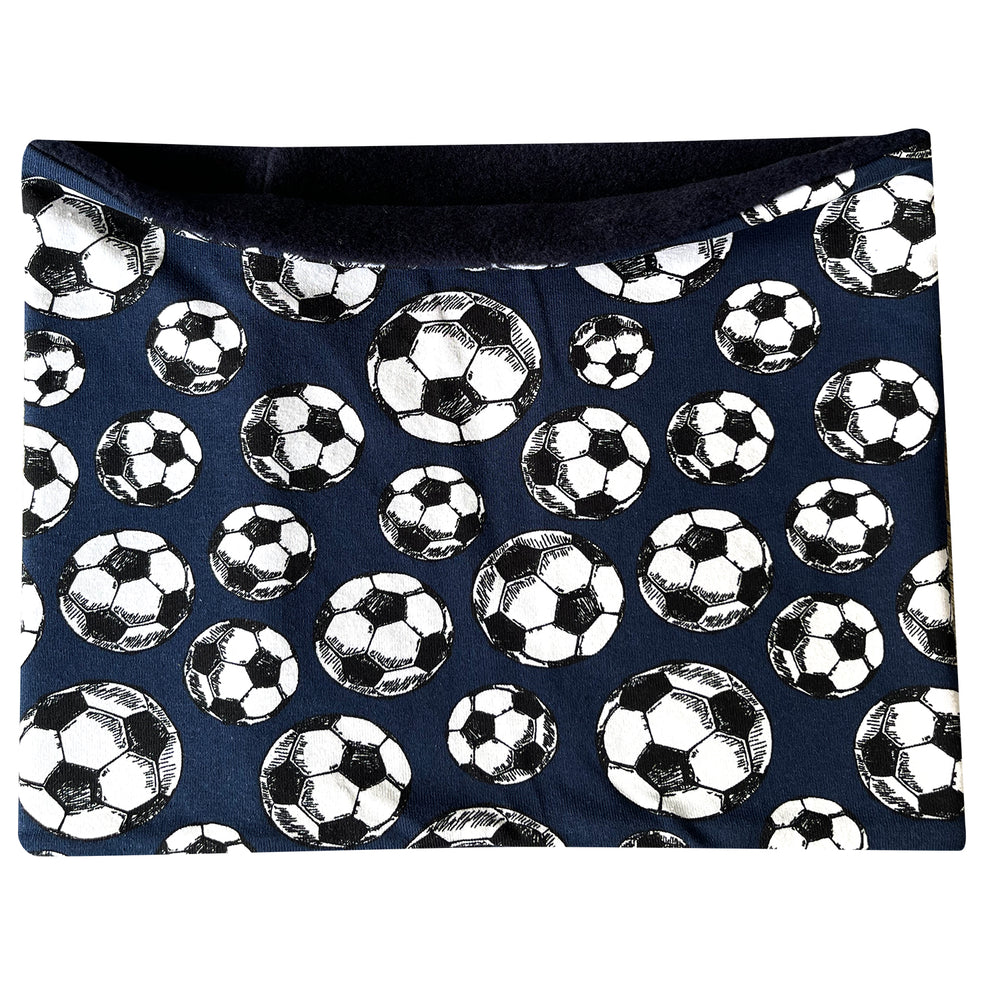Wollhuhn Halstuch / Schlupfschal / Loop WARM mit Fleece-Innenseite und Fußballmuster, handgemacht, für Kinder und Erwachsene, ideal für kalte Tage, angenehm zu tragen.