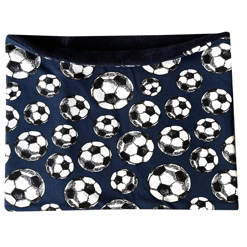 Wollhuhn Halstuch / Schlupfschal / Loop WARM mit Fleece-Innenseite und Fußballmuster, handgemacht, für Kinder und Erwachsene, ideal für kalte Tage, angenehm zu tragen.