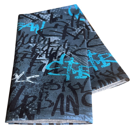 Wollhuhn Leichtes Lockeres Öko Jersey Halstuch mit Skater-Graffiti, handgemacht, weich und locker, ideal für Kinder, perfekt für Übergangszeiten.