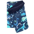 Wollhuhn Halstuch/Schlupfschal/Loop WARM mit Dinosauriermuster auf blauem Hintergrund, handgefertigt, mit weichem Fleecefutter für Komfort und Kälteschutz. Ideal für Kinder und Erwachsene.