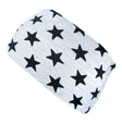 Wollhuhn Elastisches Öko Stirnband / Haarband Jersey Zweilagig Breit RS Sterne Hellgrau mit schwarzen Sternen, weich und dehnbar, ideal für Outdoor-Aktivitäten.