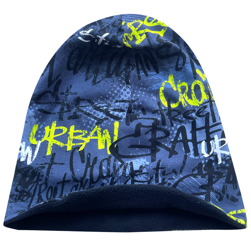 Wollhuhn Mütze mit gelbem Logo, geeignet für das Fleece-Add-On, um eine kuschelige Winterbeanie zu schaffen. Hochwertig handgefertigt, nicht einzeln erhältlich.