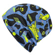 Wollhuhn Öko Shorties / Wendemütze, Ganzjährig, Zweilagig, Space Neon Gelb: handgemachte, elastische Beanie mit gelb-schwarzem Muster, ideal für aktive Kinder, wendbar und formstabil.