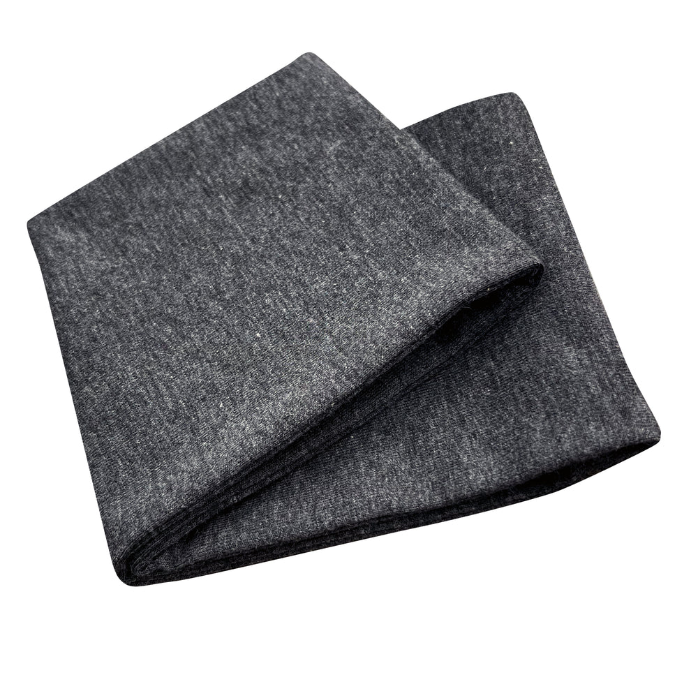 Wollhuhn Elastisches Öko Stirnband, anthrazit meliert, doppellagig und breit, aus weichem Bio-Jersey, handgefertigt in Deutschland. Ideal für Alltag und Sport.