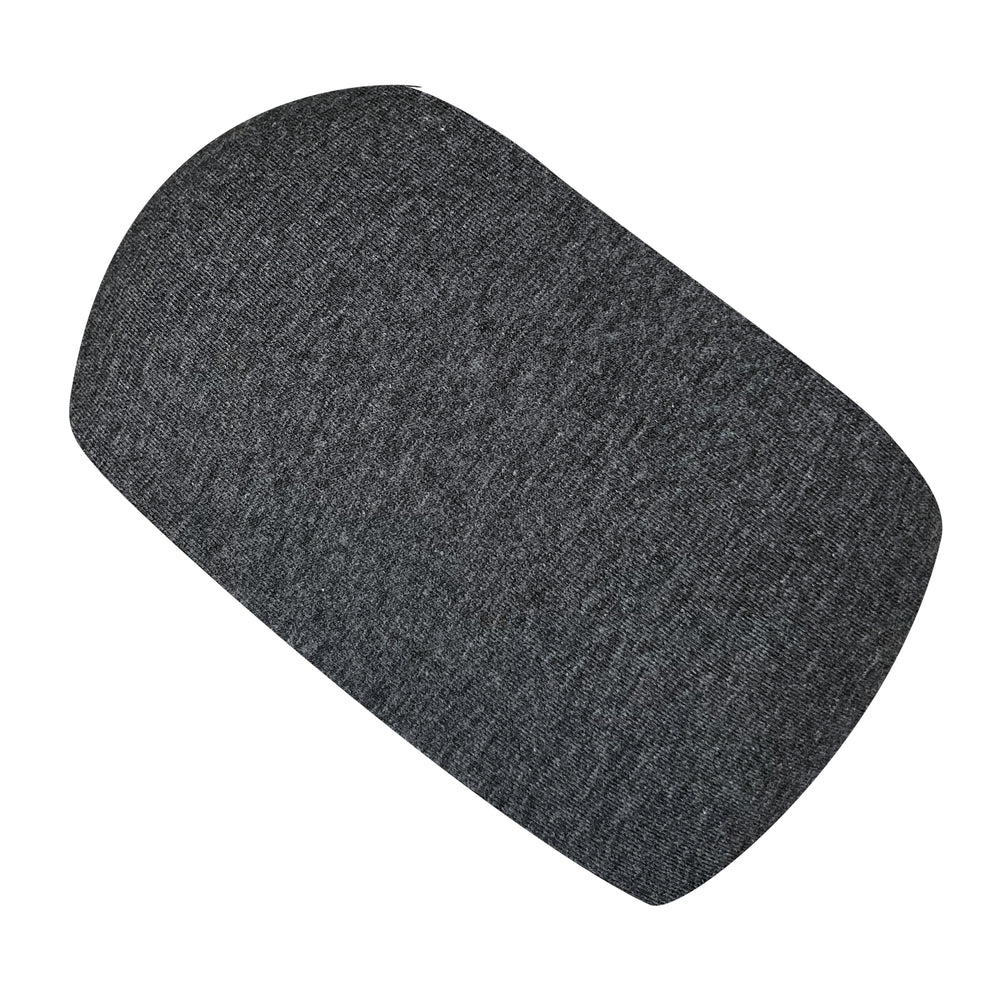 Wollhuhn Elastisches Öko Stirnband, anthrazit meliert, detailreiche Nahaufnahme eines doppellagigen, weichen Jersey-Stirnbands aus Bio-Baumwolle, handgefertigt für Komfort und Vielseitigkeit.