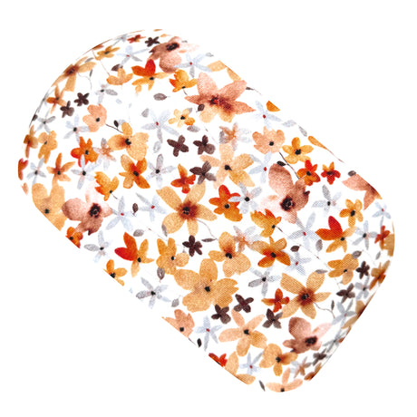 Wollhuhn Elastisches Öko Stirnband, zweilagig, zeigt ein florales Muster, ideal für Schule und Sport. Handgefertigt, dehnbar und bequem aus Bio-Baumwolle.