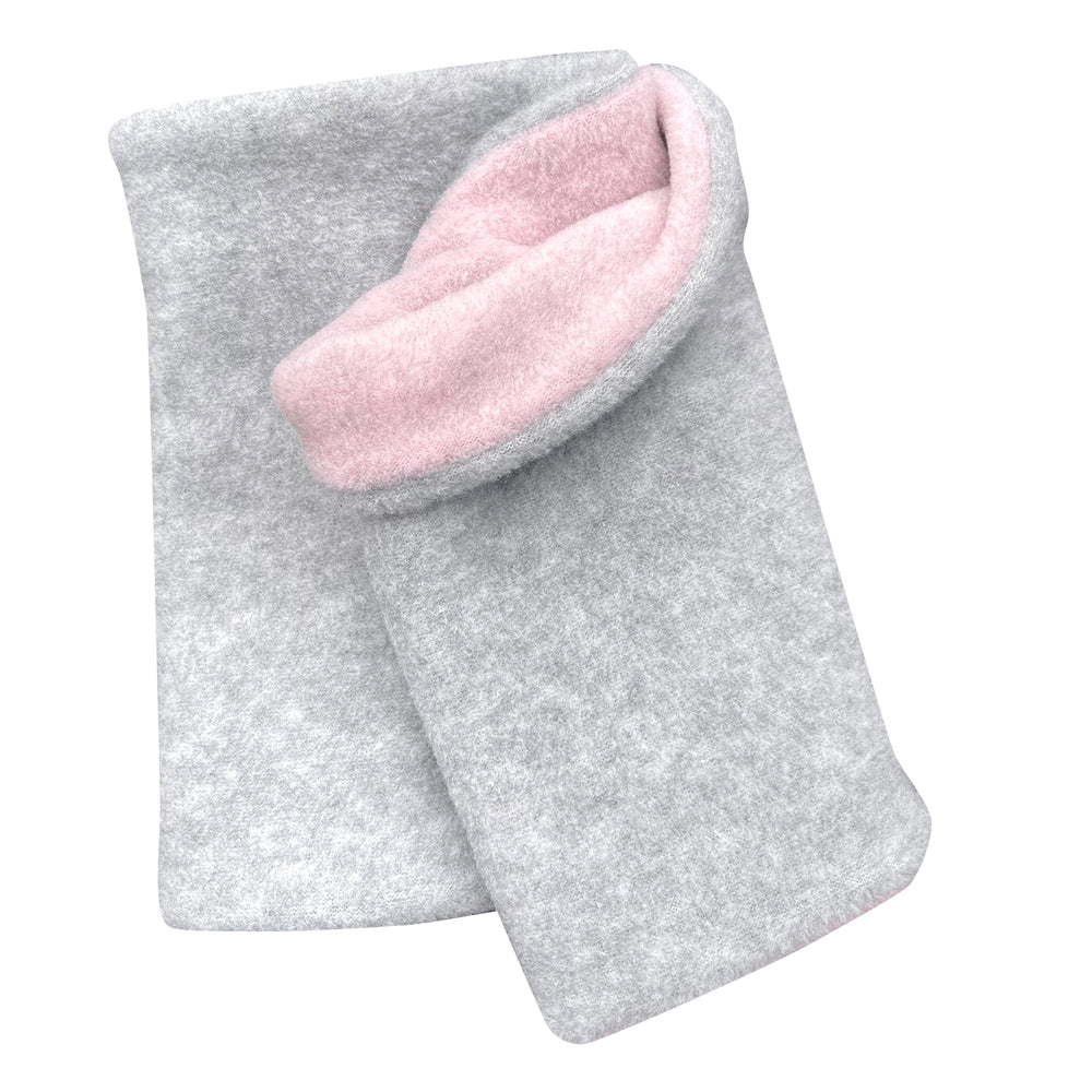 Wollhuhn WINTER Halstuch/Schlupfschal „Unser Wärmster“ aus doppellagigem Fleece, handgemacht in Hellgrau/Rosa, ideal für Kinder und Erwachsene, weich und winddicht.