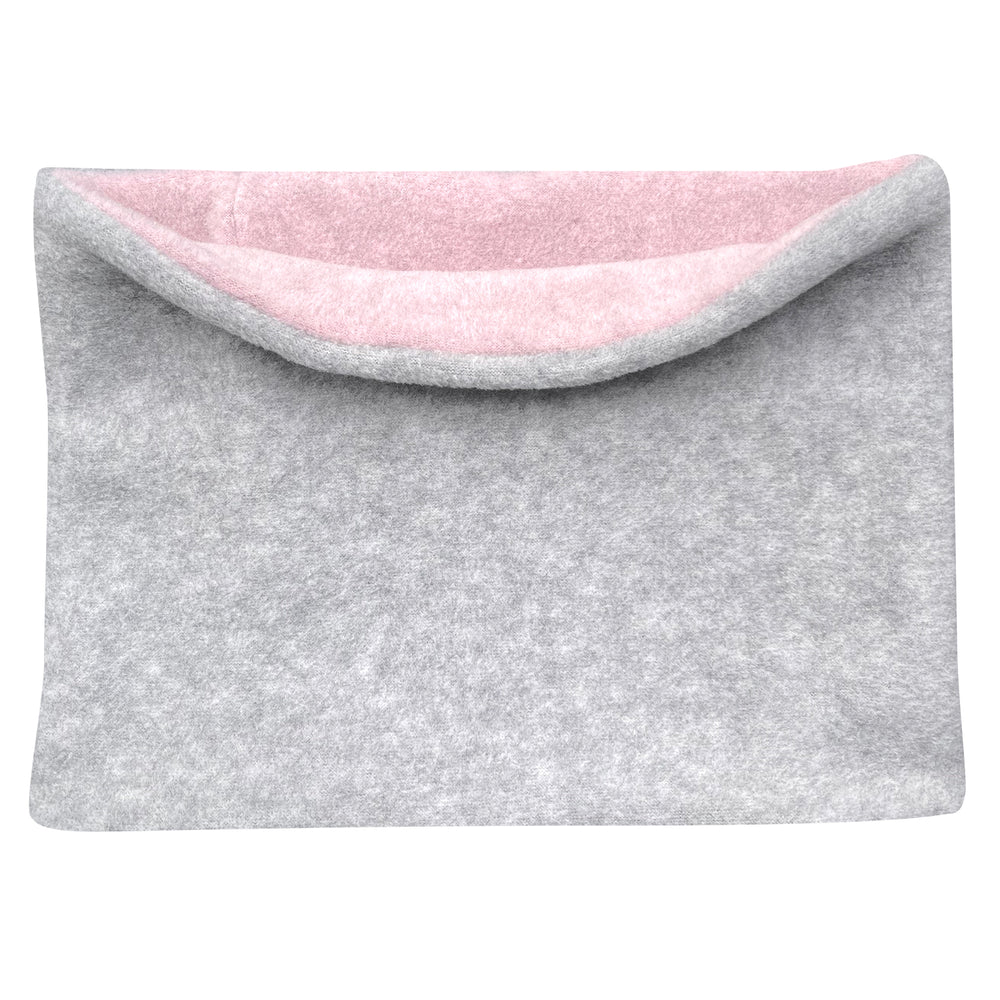 Wollhuhn WINTER Halstuch/Schlupfschal „Unser Wärmster“, doppellagiger Fleece, handgemacht, hellgrau/rosa, ideal für Kinder und Erwachsene, schützt vor Kälte und Wind.