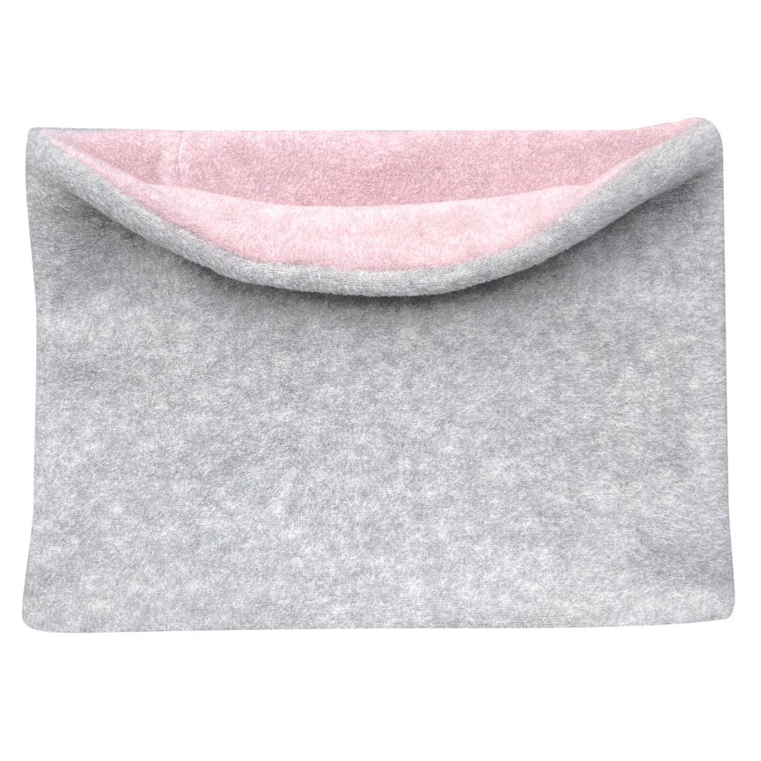 Wollhuhn WINTER Halstuch/Schlupfschal „Unser Wärmster“, doppellagiger Fleece, handgemacht, hellgrau/rosa, ideal für Kinder und Erwachsene, schützt vor Kälte und Wind.