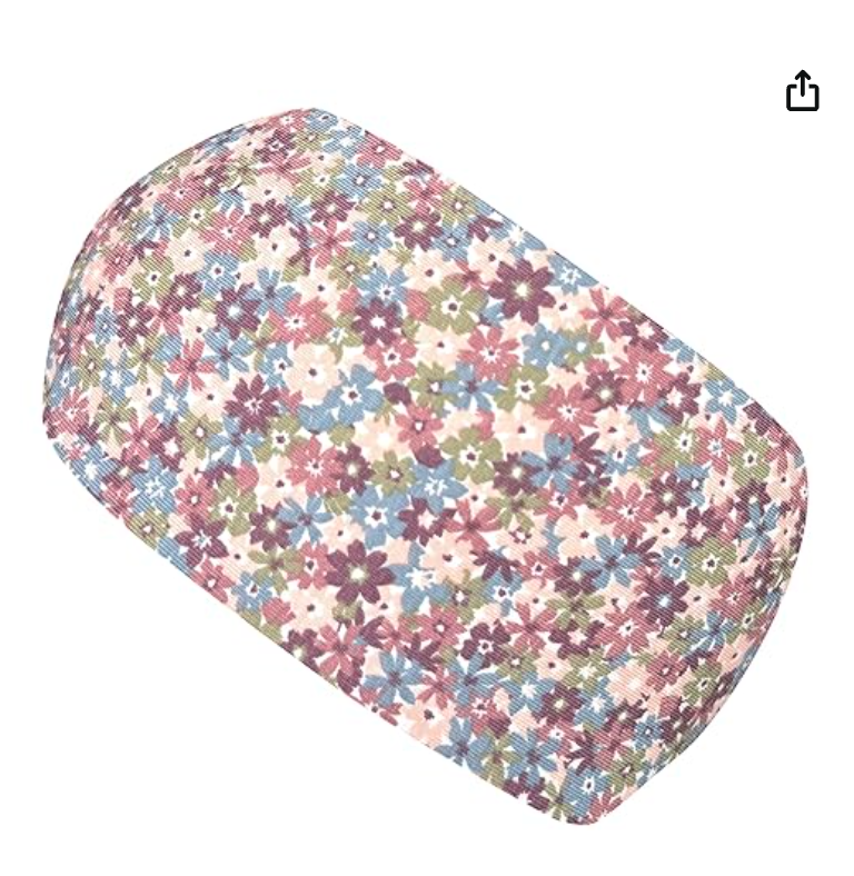 Wollhuhn Elastisches Öko Stirnband/Haarband Jersey Zweilagig Breit Blümchen Mauve – handgemachtes, weiches und dehnbares Stirnband aus Bio-Baumwolle mit floralem Muster.