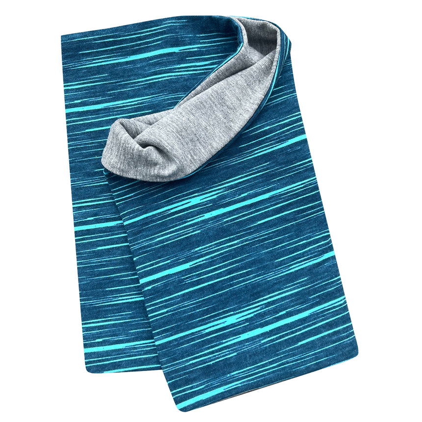 Wollhuhn Leichtes Lockeres Öko Jersey Halstuch: ein handgemachter, dehnbarer Kinderloop mit blauen und grauen Streifen, perfekter Sitz durch weiches Jerseyfutter, ideal für Übergangszeiten.