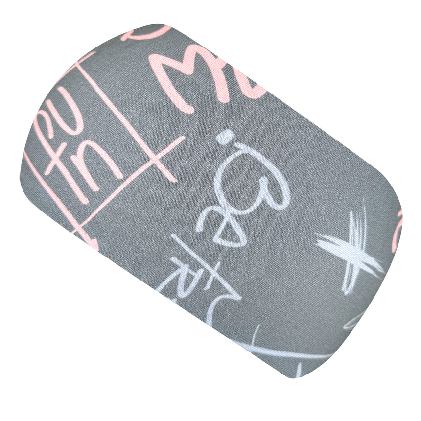 Wollhuhn Elastisches Öko Stirnband / Haarband Jersey Zweilagig Breit Cool Music Grau/Rosa, handgemacht, weich, atmungsaktiv, ideal für Outdoor-Aktivitäten, passt unter Helme.