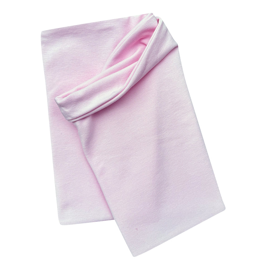 Wollhuhn Leichtes Lockeres Öko Jersey Halstuch in Rosa, handgemacht und wendbar, ideal für den Übergang, weich und angenehm für empfindliche Kinderhaut.