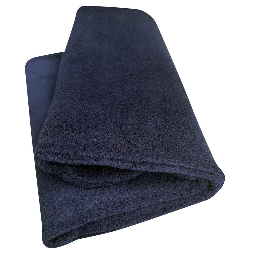 Wollhuhn WINTER Halstuch/Schlupfschal „Unser Wärmster“, doppellagig, aus weichem Fleece, handgenäht für optimalen Kälteschutz und Tragekomfort, einfarbig dunkelblau.