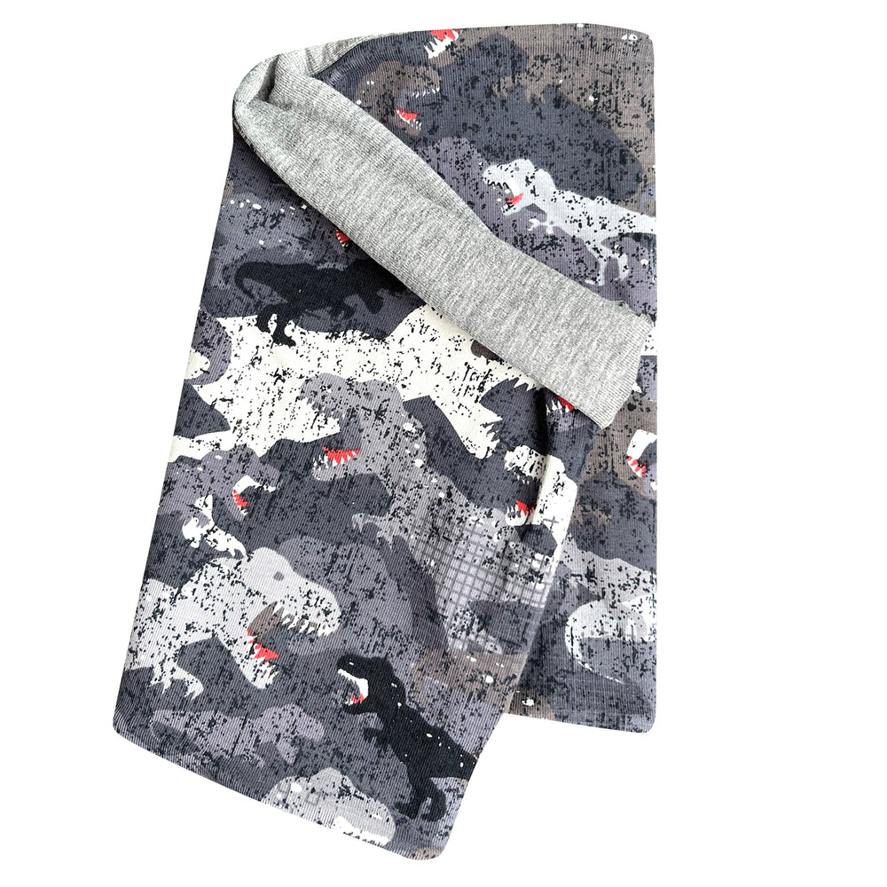 Wollhuhn Leichtes Lockeres Öko Jersey Halstuch mit Dinosauriermuster, handgemachter, wendbarer Schlupfschal aus weichem Jersey, ideal für Kinder, schützt vor Wind und Sonne.