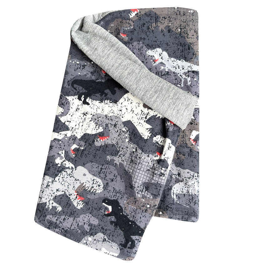 Wollhuhn Leichtes Lockeres Öko Jersey Halstuch mit Dinosauriermuster, handgemachter, wendbarer Schlupfschal aus weichem Jersey, ideal für Kinder, schützt vor Wind und Sonne.