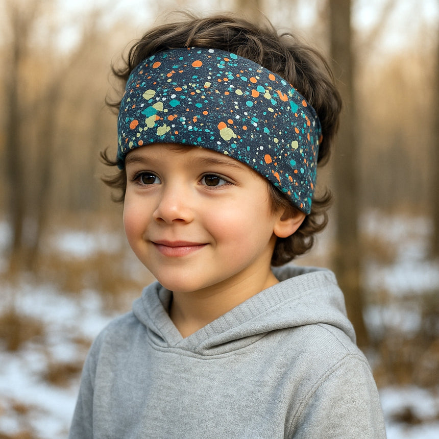 Wollhuhn Elastisches Öko-Stirnband, handgemacht, zweilagig, ideal für Sport und Alltag, aus Bio-Baumwolle, weich, dehnbar, für Kinder und Erwachsene geeignet.