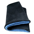 Wollhuhn WINTER Halstuch/Schlupfschal „Unser Wärmster“ aus doppellagigem Fleece in Schwarz/Jeansblau, handgemacht und wendbar, ideal für Kinder und Erwachsene.