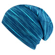 Wollhuhn Öko Long Beanie / Wendemütze: Bequeme, zweilagige Mütze aus blau-weiß gestreiftem Baumwolljersey, ideal für Kinder, handgefertigt in Deutschland.