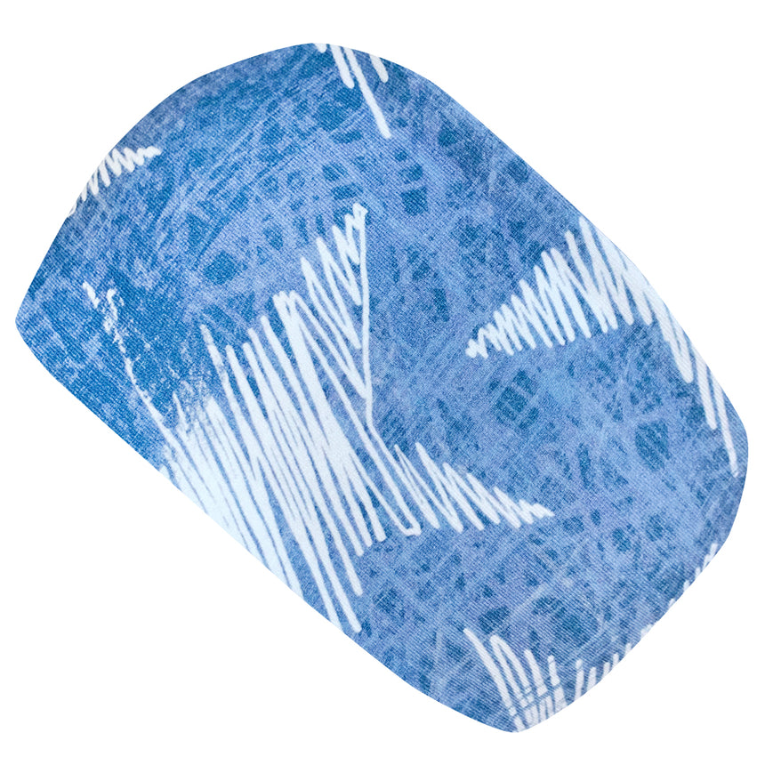 Wollhuhn Elastisches Öko Stirnband/Haarband Jersey Zweilagig Breit Chalk Stars Blau/Weiß, handgemacht aus weicher Bio-Baumwolle, ideal für vielseitige Trageoptionen und sportliche Aktivitäten.