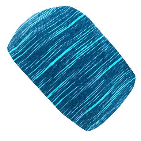 Wollhuhn Elastisches Öko Stirnband: Handgemachtes, doppellagiges, blau-weiß gestreiftes Jersey-Stirnband aus Bio-Baumwolle, vielseitig tragbar, ideal für Sport und Alltag.