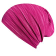 Wollhuhn Öko Long Beanie / Wendemütze, zweilagig, aus weichem Baumwolljersey, pink mit weißen Streifen, ideal für ganzjähriges Tragen, handgefertigt in Deutschland.