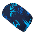 Wollhuhn Elastisches Öko Stirnband/Haarband Jersey Zweilagig Breit Cool Music Blau, handgemacht aus weicher Bio-Baumwolle, ideal für vielseitige Nutzung und komfortables Tragen.