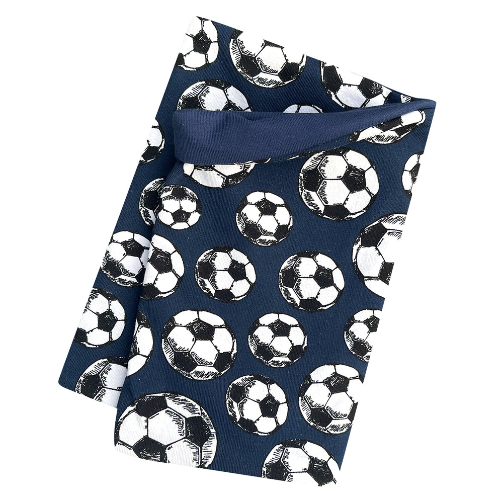 Wollhuhn Leichtes Öko Jersey Halstuch mit Fußballmuster, handgemacht, weich und locker, ideal für die Übergangszeit und Kinder, einfache Anwendung, doppelseitig tragbar.