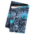 Wollhuhn Leichtes Lockeres Öko Jersey Halstuch, blau mit Graffiti-Muster, handgefertigt aus weichem Öko-Jersey, ideal für Kinder, wendbar für zwei Looks.