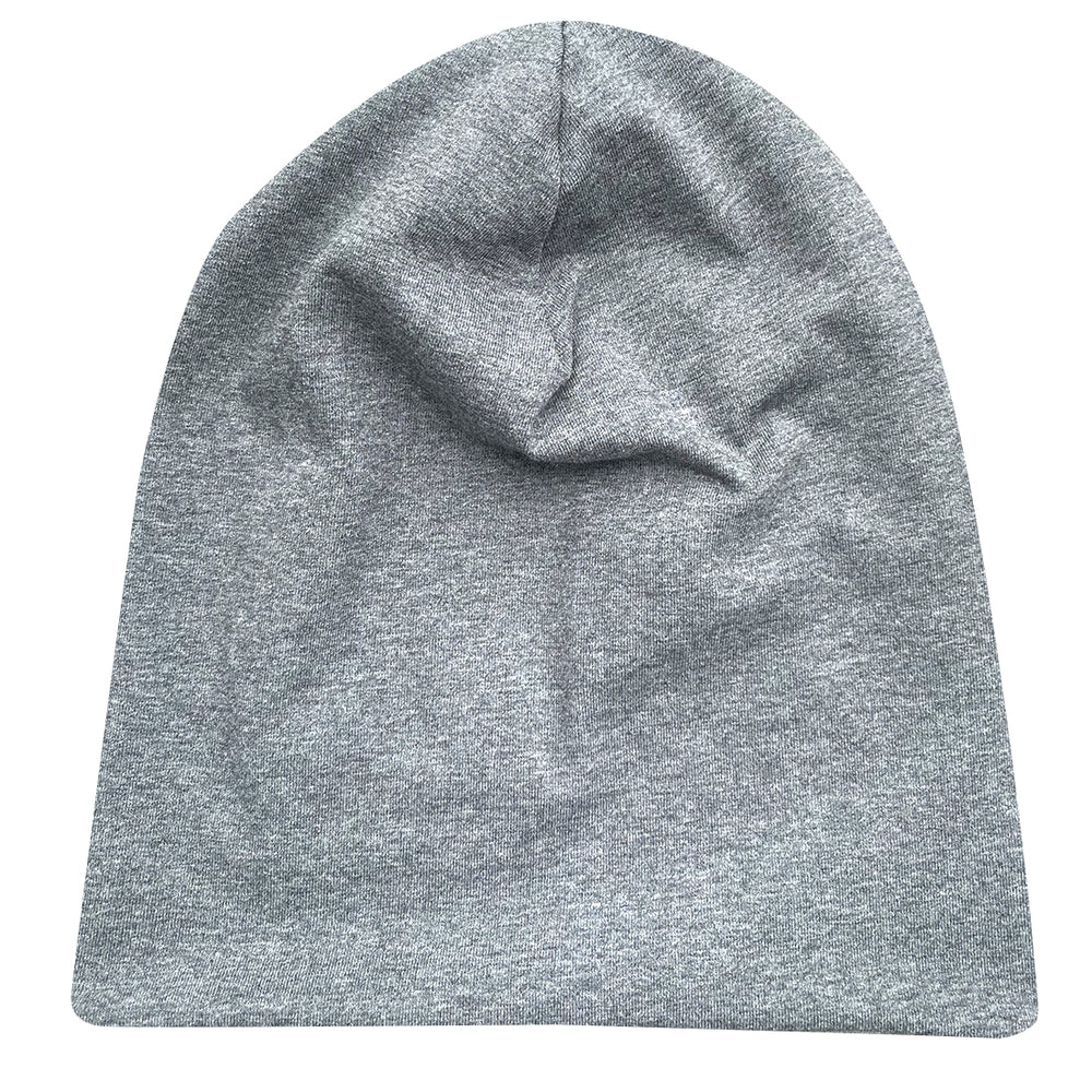 Wollhuhn Öko Long Beanie, zweilagige graue Wendemütze, aus weichem Jersey, handgefertigt, ideal für ganzjähriges Tragen, angenehm und dehnbar, für Kinder und Jugendliche.