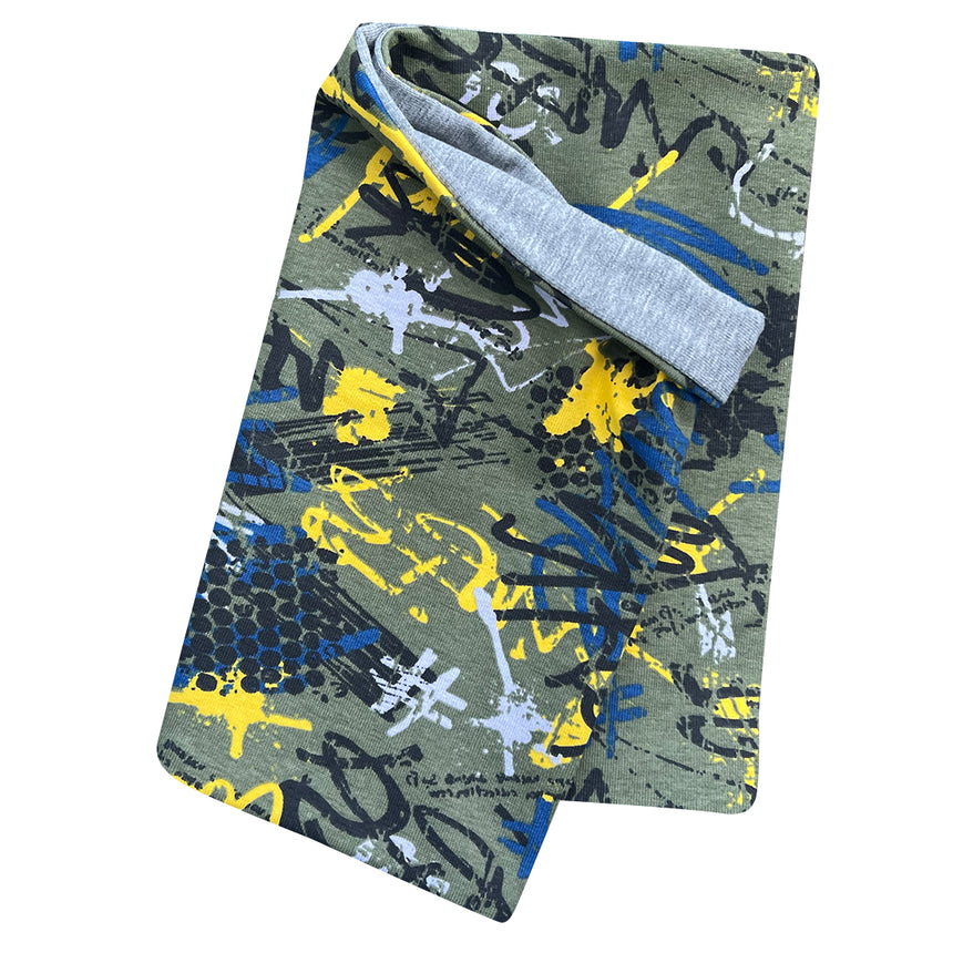 Wollhuhn Leichtes Öko Jersey Halstuch, handgemacht, mit Graffiti-Design, ideal für Übergangszeiten; weicher, lockerer Schlupfschal, einfach über den Kopf zu ziehen.
