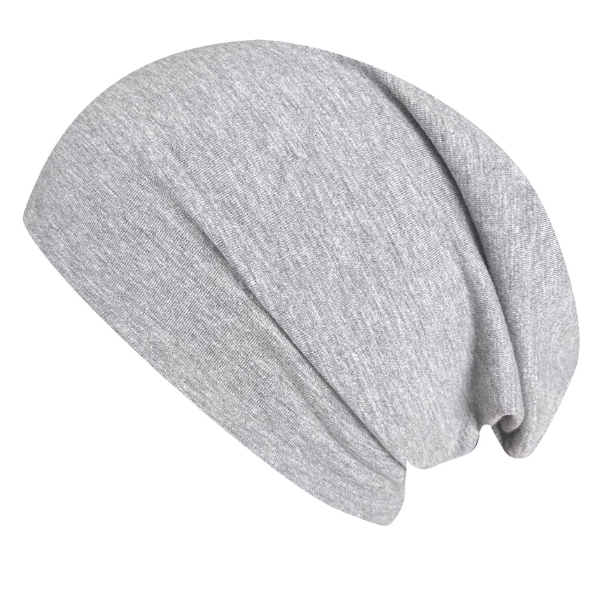 Wollhuhn Öko Long Beanie / Wendemütze, Ganzjährig, Zweilagig. Graue, komfortable Mütze aus weichem Baumwolljersey, ideal für Kinder, handgefertigt in Deutschland.