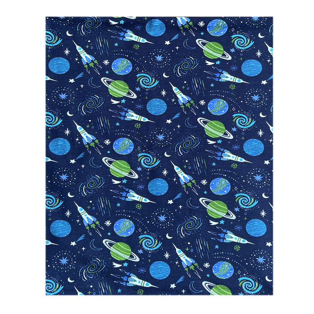 Wollhuhn LONG Loop Schal mit Space/Rakete Motiv, handgemacht in Dunkelblau, bietet komfortablen Schutz für Hals, ideal für Kinder und Erwachsene.