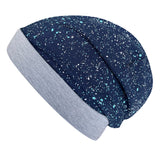 Wollhuhn Öko Long Beanie / Wendemütze, Ganzjährig, Zweilagig, Galaxy Sprenkel Blau