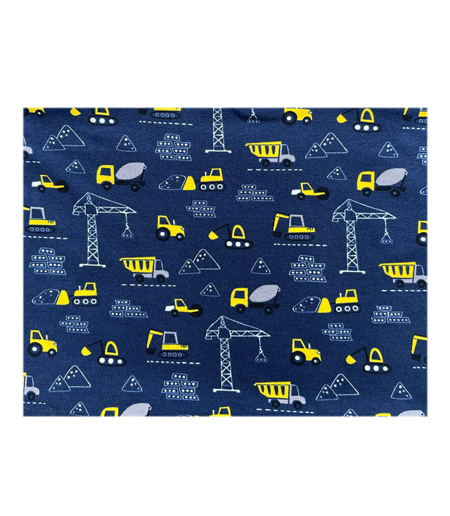 Wollhuhn Halstuch / Schlupfschal / Loop WARM mit Fleece-Innenseite, dunkelblau mit Bau-Fahrzeug-Muster, handgefertigt für Kinder und Erwachsene, ideal für kalte Tage.