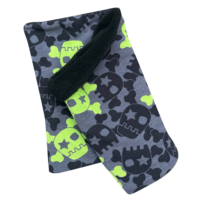 Wollhuhn Halstuch / Schlupfschal / Loop WARM mit Totenkopf-Muster, kuscheliges Fleecefutter, handgefertigt in Deutschland, ideal für kalte Tage.